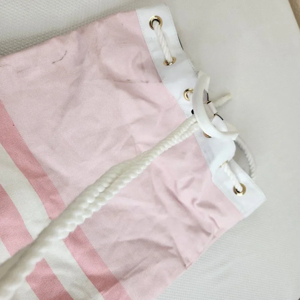Victoria’s Secret Pink White Stripe Beach Bucket Bag Backpack Canvas